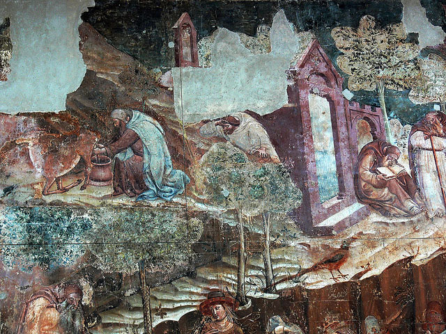 Medieval Italian fresco Three Living and three dead