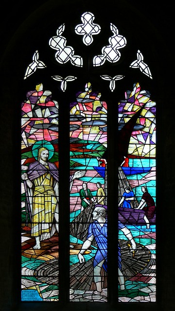 Christ appearing to St. Peter stained glass by Francis Skeat