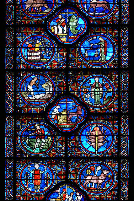 Medieval Stained Glass Chartres Cathedral Zodiac Window