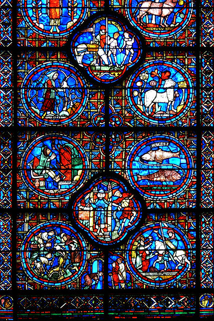 Medieval Stained Glass Chartres Cathedral Zodiac Window