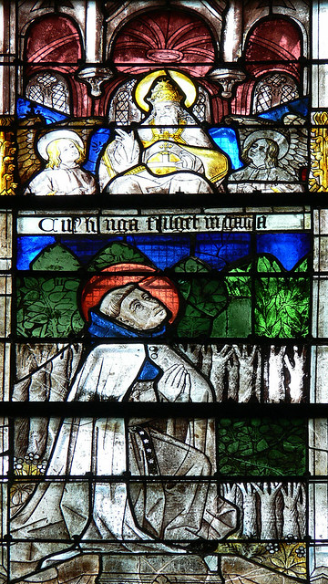 St Landulfe praying French medieval stained glass St Landulfe praying