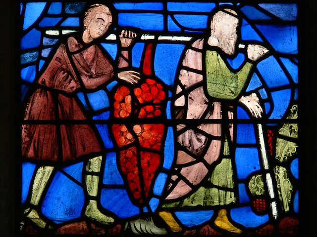 Two spies carrying grapes