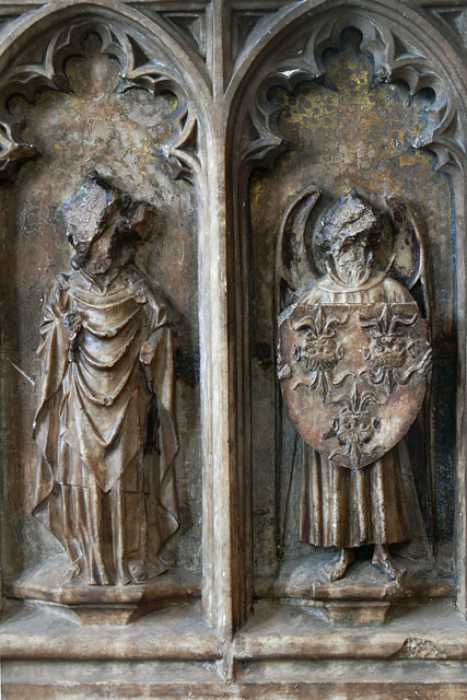 Alabaster Weepers on medieval tomb of bishop Stanbury