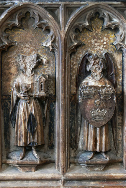 Alabaster Weepers on medieval tomb of bishop Stanbury