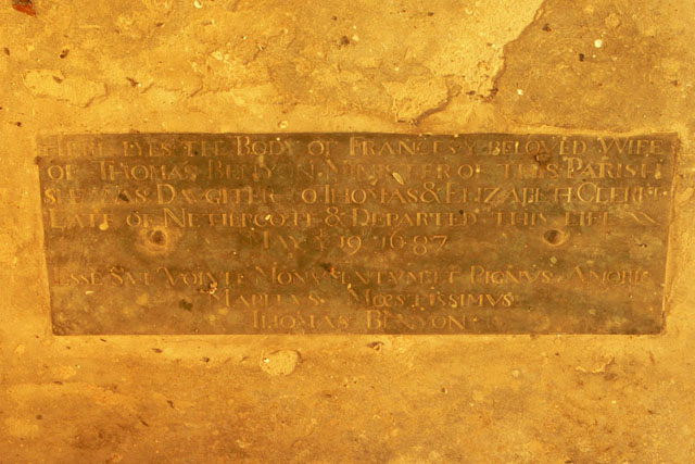 Memorial brass to Frances Benyon wolfhamcote