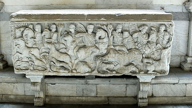 4th century sarcophagus depicting a boar hunt Roman sarcophagus Pisa
