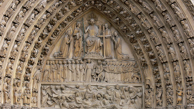 Portal Last Judgement, gothic sculpture paris notre-dame